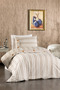 Valentia 100% Cotton, Wooden Buttoned, Striped Fabric 4-Piece Premium Single Duvet Cover Set