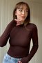 Thick Half Turtleneck Modal Fabric Long Sleeve Finger-Looped Brown Bodysuit - 2