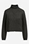 6855 Women's Mock Neck Braided Knitwear Sweater Anthracite