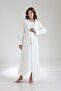 Women's Ecru Jacquard Shawl Collar Maternity Nursing Nightdress Robe Set - 4