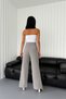 Gray Velcro Detailed Palazzo Women's Trousers – High Waist, Flowy Fabric - 5