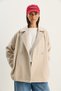Women's Beige Double-Breasted Collar Pocket Detailed Cashmere Blazer Jacket 60283757 - 2
