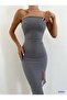 Crepe Fabric Strapless Dress 582408 Gray - 2