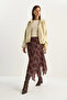 Women's Brown Plaid Patterned Wrinkle Effect Lined Midi Chiffon Skirt De251105 60283760 - 3