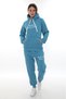 Women's Light Blue Hooded Kangaroo Pocket Fleece-Lined 3 Thread Winter Casual Tracksuit Set with Fleece Inside