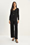 Women's Black V-Neck Button Accessory Thessaloniki Top and Bottom Set 4107 60283782 - 2