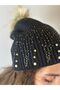 Stone Bead Embroidered Pompom Women's Beret - 5