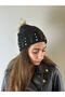 Stone Bead Embroidered Pompom Women's Beret - 6