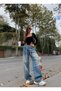 Unisex Adjustable Waist Pleated Detail Jeans with Leg Pockets - 5