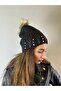Stone Bead Embroidered Pompom Women's Beret - 3
