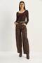 Women's Brown Pocket Detailed Belted Baggy Denim Trousers 5288 60283781 - 4