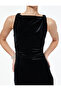 Draped Sleeveless Asymmetrical Neck Midi Length Velvet Dress - 2