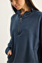 Women's Smoked Stand Collar Half Zipper Pocket Detailed Oversize Modal Sweatshirt 60601053 - 6