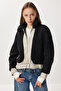 Contrast Color Belted Plush Jacket Lxa0003 Black - 2