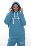 Women's Light Blue Hooded Kangaroo Pocket Fleece-Lined 3 Thread Winter Casual Tracksuit Set with Fleece Inside - 3