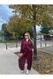 Women's Burgundy Oversized Balloon Sleeve Zippered Double Suit New-015 - 3