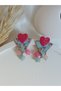 Natural Stone Blue Pink Flower Pattern Heart Polymer Clay Earrings Steel Earring Apparatus - 5