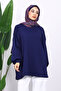 Navy Blue Balloon Sleeve Oversized Sweatshirt - 3