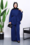 Navy Blue Cape Detailed Tunic Trouser Suit