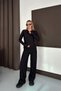 Women's Black Reverse Stitch Detailed Hooded Cardigan Wide Leg Pants Set - 4