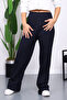Navy Blue High Waist Corded Fabric Wide Leg Knitwear Trousers - 4
