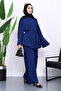 Navy Blue Cape Detailed Tunic Trouser Suit - 2