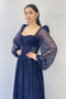 Women's Lace Fabric Corset Detailed Long Slit Evening Dress Baby Blue, Powder, Yellow, Navy Blue - 7