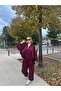 Women's Burgundy Oversized Balloon Sleeve Zippered Double Suit New-015
