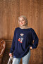 Women's Teddy Bear Embroidered Knitwear Set Navy Blue - 4