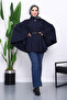 Navy Blue Belted Gabardine Poncho - 2