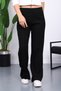 Black High Waist Corded Fabric Wide Leg Knitwear Trousers - 3