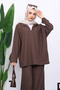 Brown Ribbed Knit Tunic Trouser Suit - 3