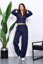 Navy Blue Hooded Cardigan with Pants Thessaloniki Set
