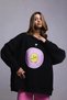 Women's Oversized Sweatshirt Dress Cute Duck Printed Black – Crew Neck, 3 Thread Ş Fleece-Lined Fleece - 3