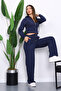 Navy Blue Hooded Cardigan with Pants Thessaloniki Set - 3