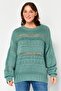 Women Crew Neck Crochet Sweater, Green