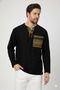 V-Neck Lace-Up Pocket Ethnic Patterned Long Sleeve T-Shirt