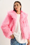 Women's Candy Pink Wide Collar Lined Short Premium Faux Fur Coat 2770 60261574 - 3