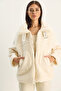 Women's Cream Collar Belt Detailed Lined Pocketed Plush Coat 2635 60281122 - 4