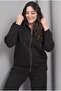 Women's Plus Size Black, Piped Detail , Hooded Tracksuit Set 65N39229 - 5