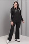 Women's Plus Size Black, Striped Detail , Hooded Tracksuit Set 65N39228