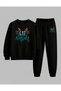 Girl's Crew Neck Sweatshirt and Sweatpants Set Cat Mom Child Ba Printed Threaded Ribbed