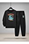 Children's Crew Neck Sweatshirt and Sweatpants Set Summer Ti̇me B Printed 3 Thread Raised Lettering