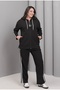 Women's Plus Size Black, Striped Detail , Hooded Tracksuit Set 65N39228 - 3