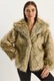 Women's Beige Black Wide Collar Lined Short Premium Faux Fur Jacket 2770 60261574 - 5