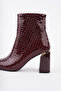 Women's Heeled Boots Burgundy Snake Pattern Patent Leather 8.5 cm Thick Heel Stylish Modern Elegant Design - 4
