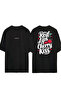 Red Lips Design Printed Black Oversized t Shirt