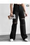 Malt Women's Black 3 Ripped Stretch Fabric Super High Waist Loose Jean Palazzo Pants - 2