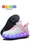 Kids Four Wheel Roller Shoes Rechargeable LED Flash Light Sneaker Skate Heelys Shoes