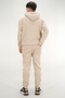 Men's Beige Relaxed Fit Tracksuit Set 3 Thread Fleece-Lined Thick Fabric Ribbed Leg Drawstring Waist - 8